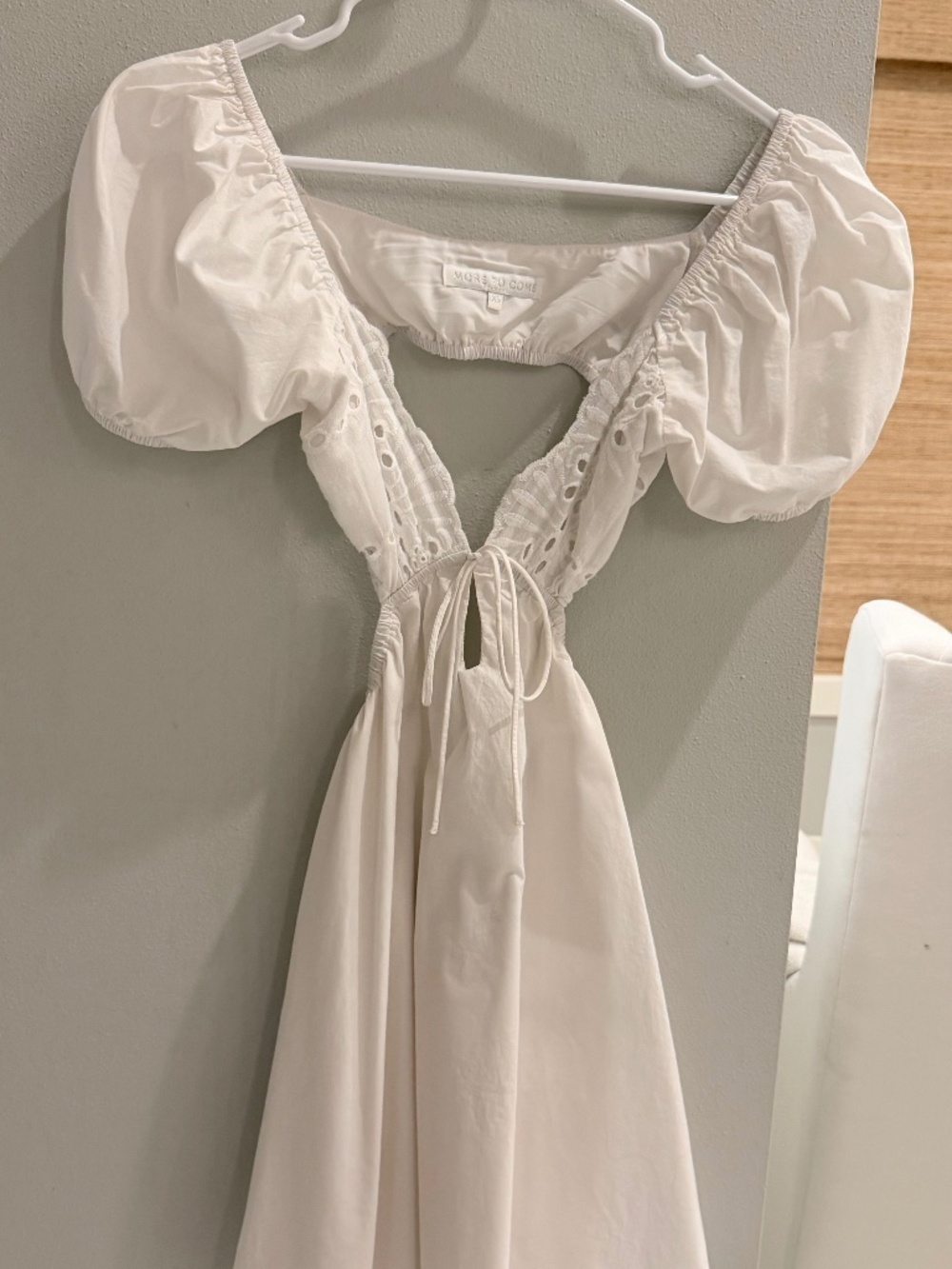 More To Come White Eyelet Cutout Mini Dress — Size XS